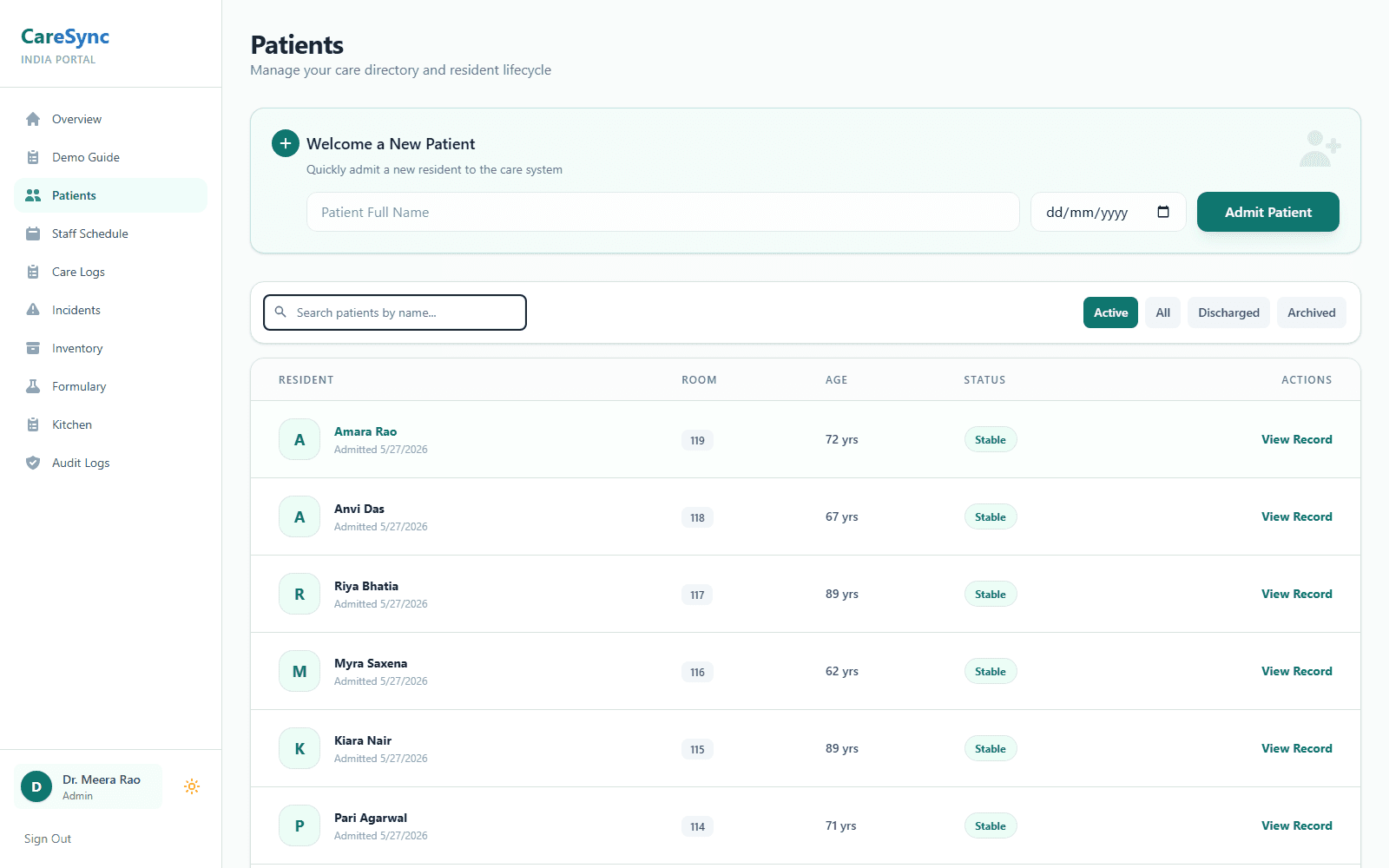CareSync admin patients