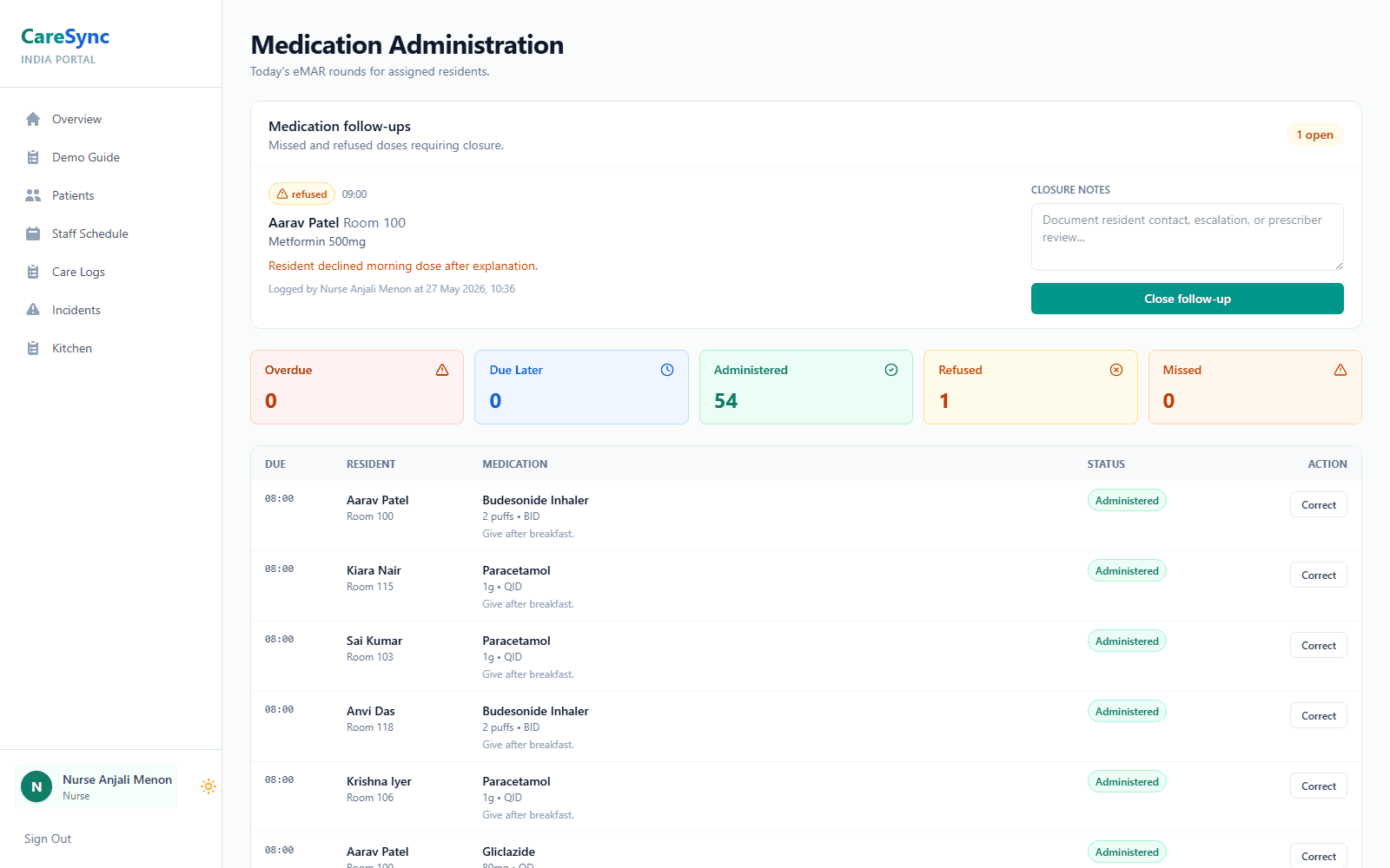 CareSync medication administration workflow