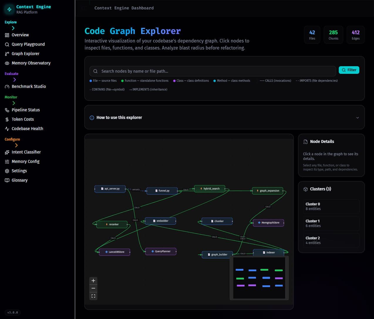 Context Engine graph explorer with populated code graph