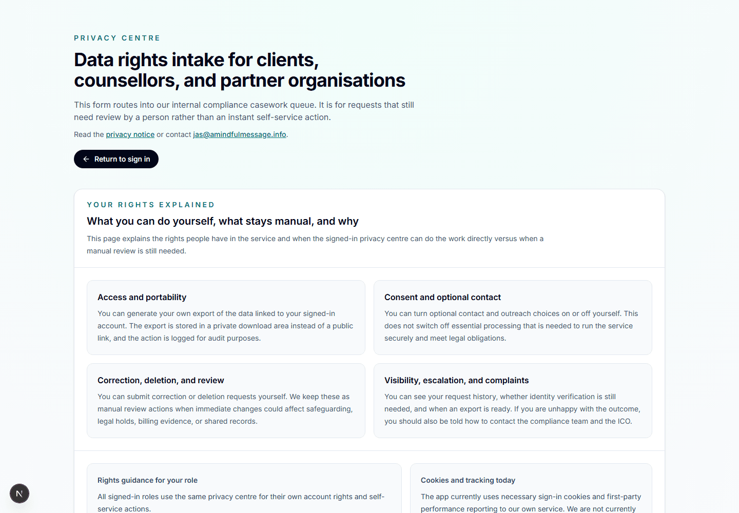 Mindful Message privacy request workflow