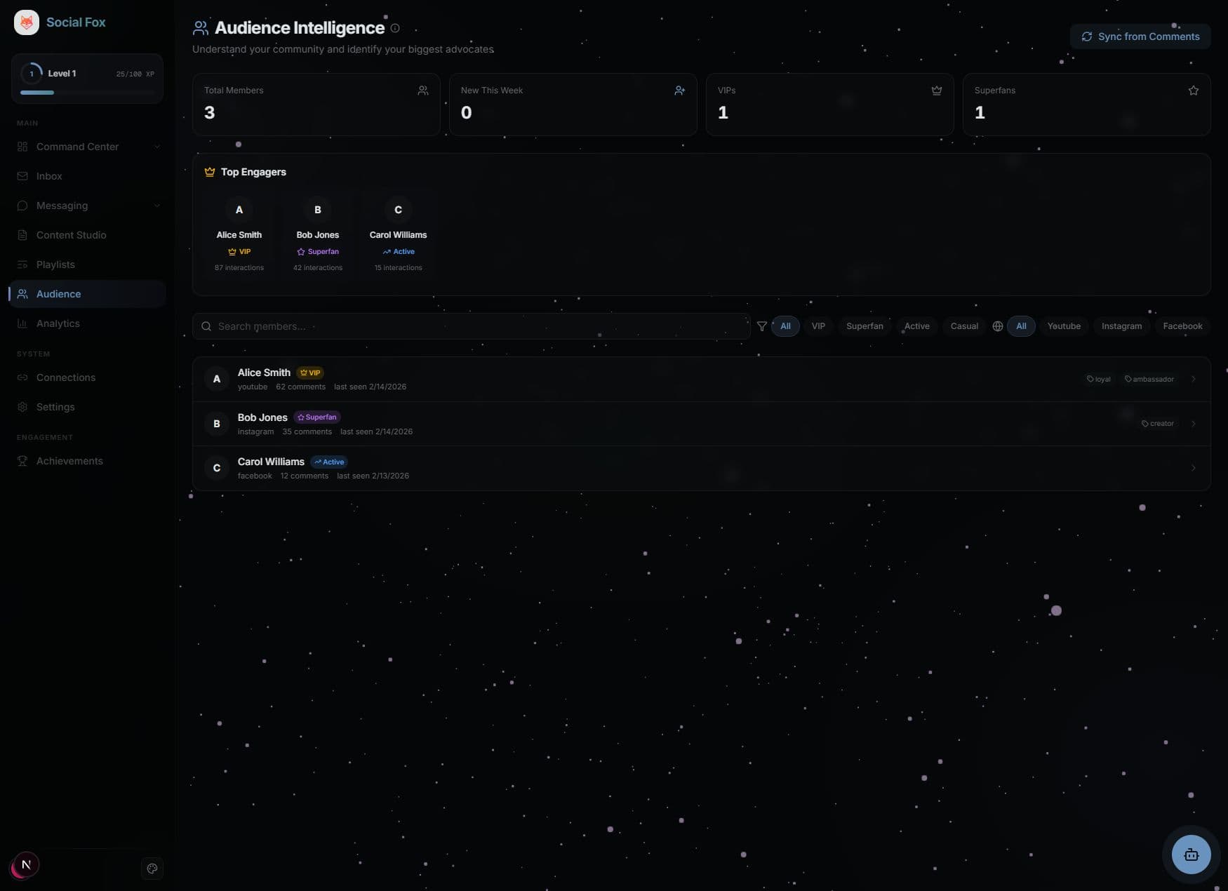 SocialFox audience view