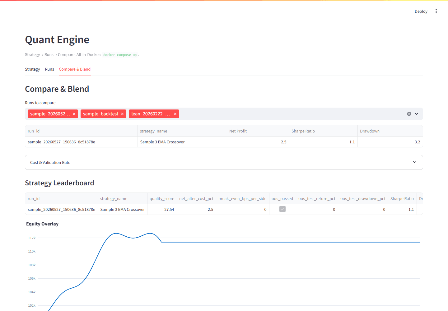 Quant Engine compare and blend view