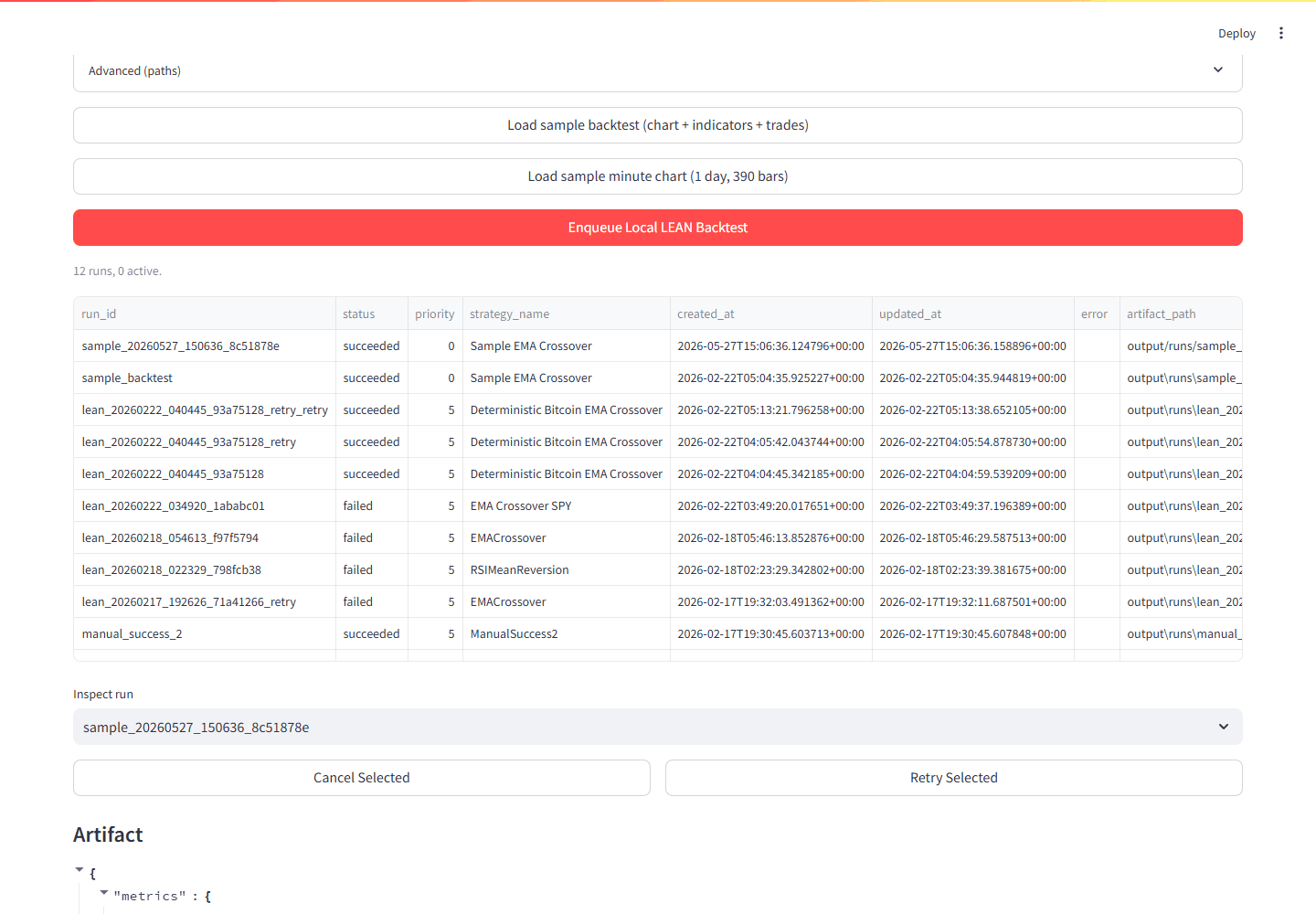 Quant Engine run ledger